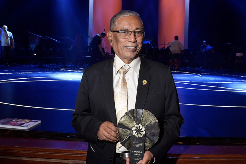 U Kyaw Hla Aung at the 2018 Aurora Prize ceremony in Yerevan, Armenia (Photo: Aurora Humanitarian Initiative)